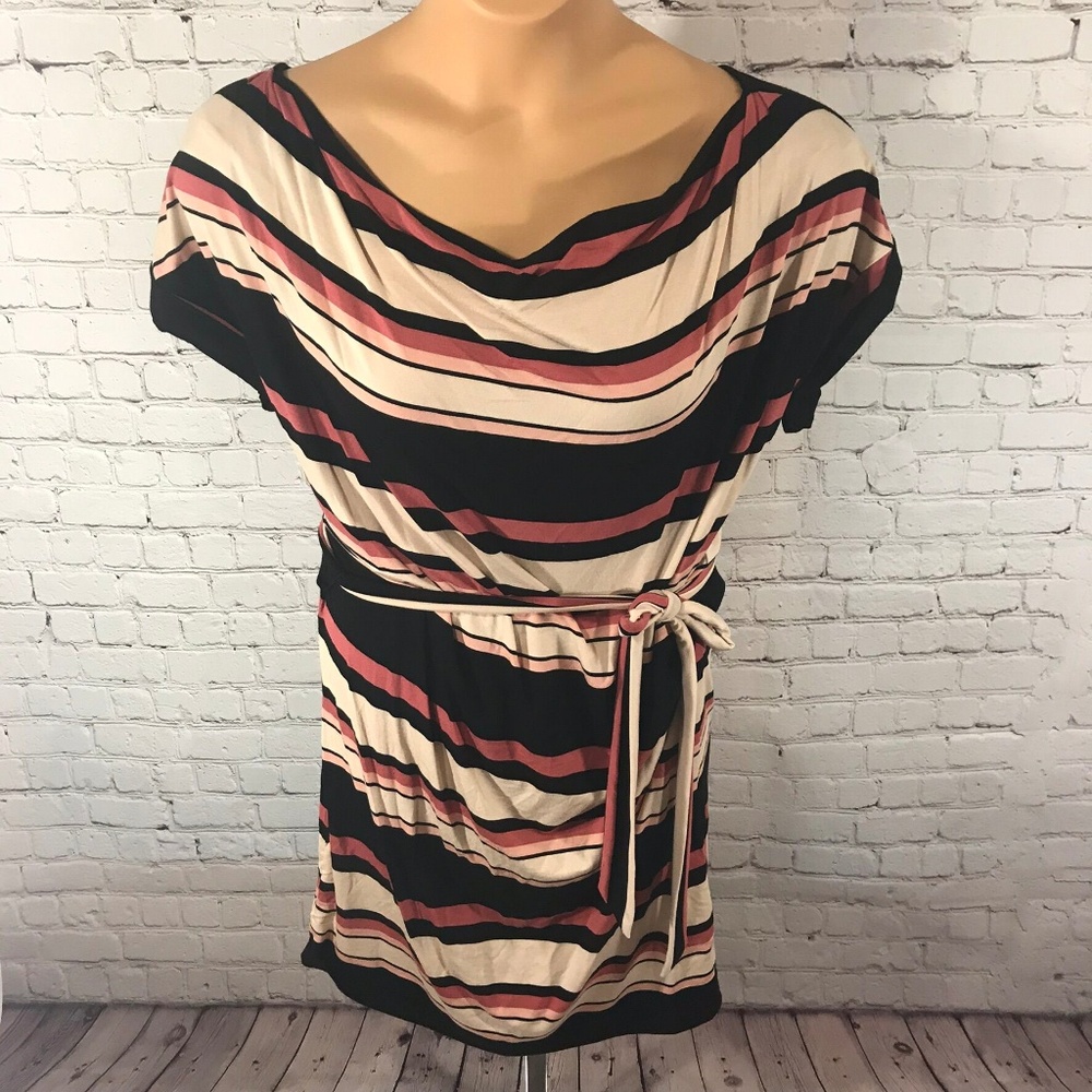 NWT LOFT Striped Cowl Neck Belted Stretch Dress M